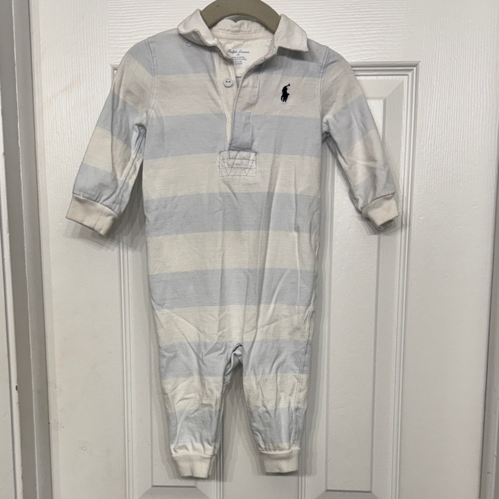 Ralph Lauren Light Blue & White Striped Polo One-Piece